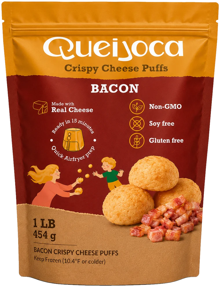 Queijoca Bacon crispy cheese puffs package