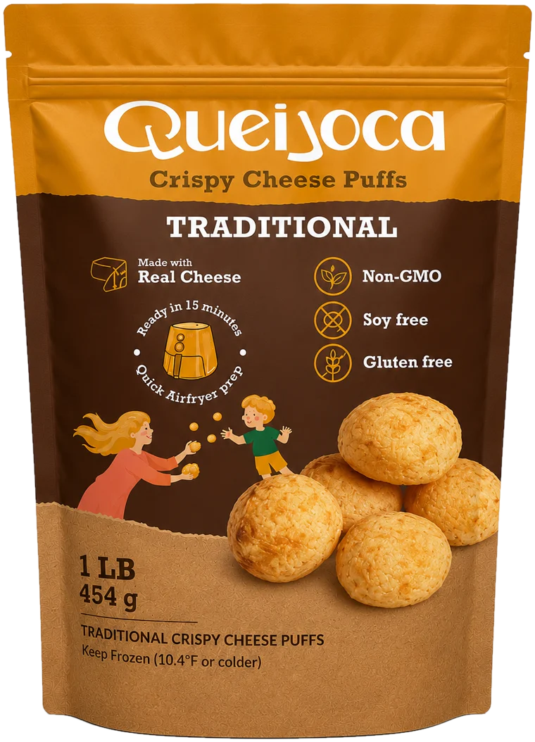 Queijoca Traditional crispy cheese puffs package